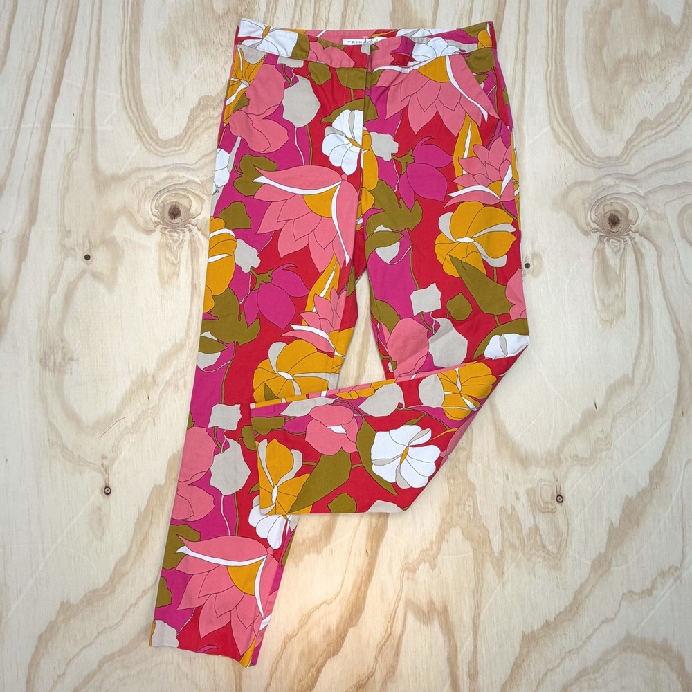 Trina Turk Womens Pink Red Floral Ankle Pants Cotton Lycra Size 6 2101507PO1